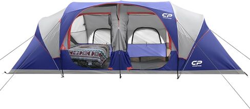 CAMPROS CP 12 Person Camping Tent, 3-Room Family Tent, Rainfly, Waterproof | Windproof double-layer design with 2 divider curtains, 6 large mesh windows, easy setup, and a carry bag, 20' x 9' x 72"(H) in Saudi Arabia