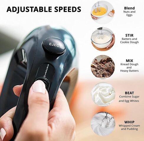 AIWA 5-Speed Hand Mixer with Eject Button, Electric Handheld Mixer for Cream, Batter, Eggs & Baking, Stainless Steel Beaters, Dishwasher-Safe, Lightweight Compact Design, Black in Saudi Arabia