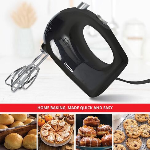 AIWA 5-Speed Hand Mixer with Eject Button, Electric Handheld Mixer for Cream, Batter, Eggs & Baking, Stainless Steel Beaters, Dishwasher-Safe, Lightweight Compact Design, Black in Saudi Arabia