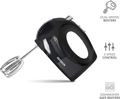 AIWA 5-Speed Hand Mixer with Eject Button, Electric Handheld Mixer for Cream, Batter, Eggs & Baking, Stainless Steel Beaters, Dishwasher-Safe, Lightweight Compact Design, Black in Saudi Arabia