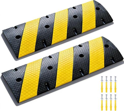 Orangestar 2-Pack 6Ft المطاط سرعة عثرة، سرعة منحدر حامي كابل الحدبة | 2 قناة، مع مسامير لحصى الممرات الخرسانية الأسفلت 72x11.8x1.8 بوصة in Kuwait