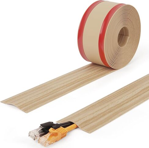 ZhiYo 8.2ft Cord Cover for Wires on Floors or Walls, 2.2in Wide, Off White | Fits 1-2 Cables, Soft PVC Cord Hider for Carpets with Hook Fastener, Easy to Cut & Install for Extension & Ethernet Cables in Kuwait