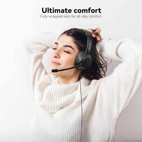 LEVN Headset with Mic, USB Headset with Microphone for PC, Headphones with Mic for Pc with Noise Canceling Microphone for Laptop, USB Headphones for Work from Home/Call Center/Open Office, Black in Saudi Arabia
