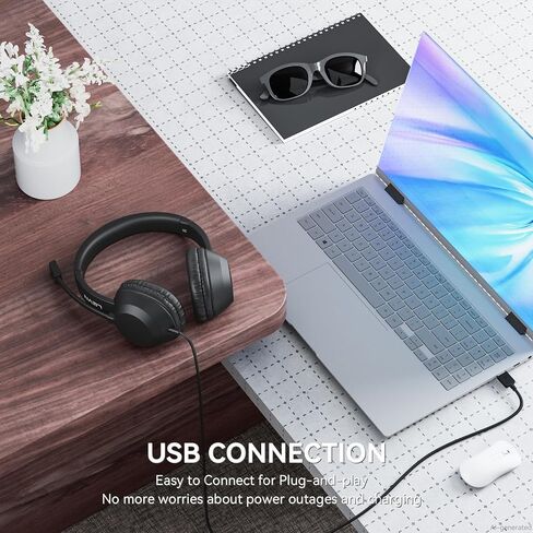 LEVN Headset with Mic, USB Headset with Microphone for PC, Headphones with Mic for Pc with Noise Canceling Microphone for Laptop, USB Headphones for Work from Home/Call Center/Open Office, Black in Saudi Arabia