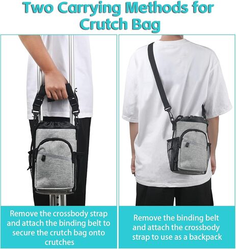 Crutch Accessories Bag Pouch with Shoulder Strap, Waterproof & Lightweight | Cup Drink Holder for Crutches with Dual-Purpose Zipper, Crutches Caddy Storage Carrying Tote for Adult Men Women in Saudi Arabia