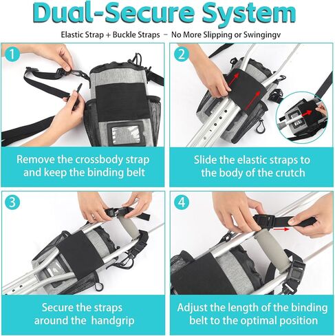 Crutch Accessories Bag Pouch with Shoulder Strap, Waterproof & Lightweight | Cup Drink Holder for Crutches with Dual-Purpose Zipper, Crutches Caddy Storage Carrying Tote for Adult Men Women in Saudi Arabia