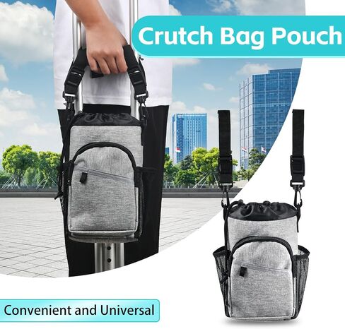 Crutch Accessories Bag Pouch with Shoulder Strap, Waterproof & Lightweight | Cup Drink Holder for Crutches with Dual-Purpose Zipper, Crutches Caddy Storage Carrying Tote for Adult Men Women in Saudi Arabia