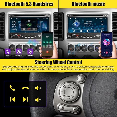 Wireless Double Din Car Stereo Radio with CD/DVD Player, Carplay & Android Auto, 7 inch Car Audio with HD Touchscreen, Bluetooth, Mirror Link, Backup Camera, SWC, FM/AM, USB/SD, A/V Input. in Saudi Arabia
