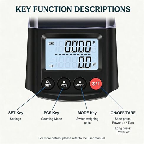 QP Reloading Scale 100g/0.001g, Grain & Milligram Scale for Powder Weighing | Digital Precision Scale with Target Weight Alert, PCS Counting, USB-C & Battery Powered, Reloading Powder Scale in Kuwait