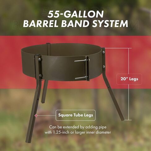 BOSS BUCK Durable Lightweight Barrel Band for Game Feeder | Fits Plastic or Metal 55 Gallon Drums | 20" Legs Included in Saudi Arabia