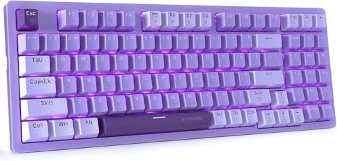 HUO JI Wired Mechanical Gaming Keyboard Compact with Number Pad | Purple Led Backlit, Blue Switch, Detachable Type C Cable, 94 Keys for PC/Computer/Laptop, White Purple in Saudi Arabia