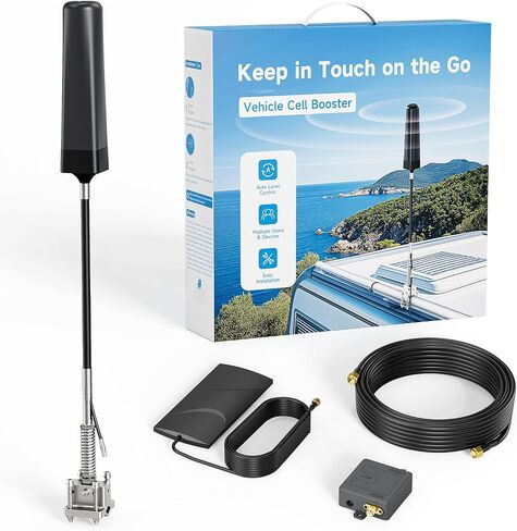 Cell Phone Booster for Truck, RV, SUVs & Off Road Vehicles | All U.S. Carriers | Zero Signal Loss, 360° Tower Reception | All-in-One Booster with Built-in Outdoor Antenna | FCC Approved in Kuwait