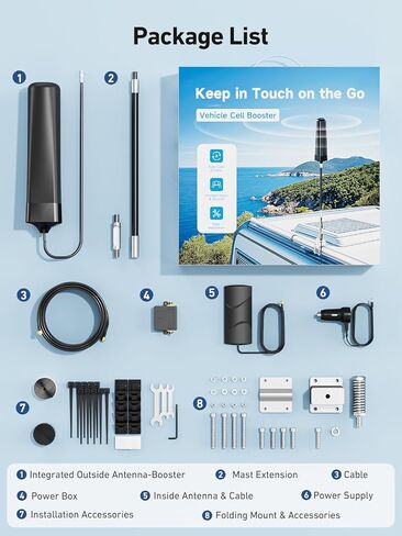 Cell Phone Booster for Truck, RV, SUVs & Off Road Vehicles | All U.S. Carriers | Zero Signal Loss, 360° Tower Reception | All-in-One Booster with Built-in Outdoor Antenna | FCC Approved in Kuwait