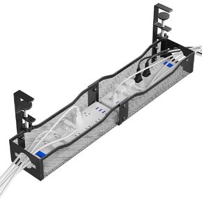 DELAMU 25'' Upgraded No Drilling Under Desk Cable Management Tray, Black | Under Desk Cable Management, Extra-Long, No Tools Required Installation, Height-adjustable, Home Office Gaming Accessories in Saudi Arabia