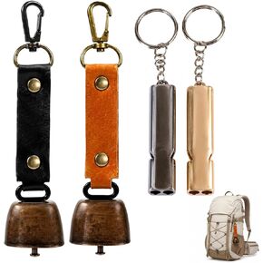 4PCS Bear Bells for Hiking, Bear Bell and Bear Whistle Set, Outdoor Safety Alert for Bear Country, Camping and Wildlife Protection, Hiking Bear Bells with Whistle for Backpacking and Trekking in Saudi Arabia