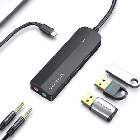 محور VENTION USB 3.0، 3 منافذ USB A، محول صوت مقبس USB إلى 3.5 مم، محول صوت خارجي USB لأجهزة الكمبيوتر المحمول التي تعمل بنظام Windows Mac Linux PC Destops PS5 Switch 2 in Kuwait