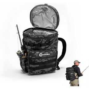 FUNHORUN Fishing Bucket Organizer for 5 Gallon Bucket, Fishing Tackle Bag | With Backpack Straps, Detachable Lid & Multi-Pockets for Storage, Full Water-Resistant (Bucket, Seat & Tools Not Included) in Saudi Arabia