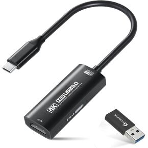 Guermok 4K USB 3.0 HDMI Capture Card for Streaming with PD 100W, 4K@60FPS | 2K@120FPS HDMI to USB C/A Capture Card for Streaming, Works with Pad, Tablet, MacOS, Switch2/1, Laptop, PC, Camera, VR, Black in Saudi Arabia
