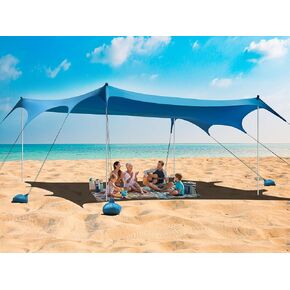 Beach Tent Sun Shelter, Camping Sun Shelter 11x 14FT with 22mm Thickened Aluminum Poles, Sand Shovel, Ground Pegs, Beach Canopy Tent Sun Shade UPF50+ Protection for Camping, Fishing, Backyard in Kuwait