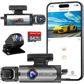 Dashcam Front and Inside,Car Camera Dash Cam for Cars,Driving Recorder with IR Night Vision,Loop Recording,Wide Angle Lens,3.16 Inch IPS Screen,Parking Mode (Dark) in Saudi Arabia