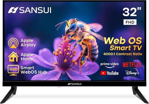 SANSUI 32 inch FHD Smart WebOS TV|Frameless Screen with chromecast Built in | 4000:1 Contrast Ratio|WebOS Hub with 2×8W Speakers & Apple HomeKit & Live TV| Support Airplay & WiFi & Bluetooth 5.2 in Kuwait