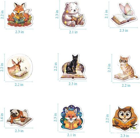 100 PCS Unique Cozy Iridescent Bookish Reading Vinyl Stickers Pack | Lovely Waterproof Pre-Cut Animals Decals with Star Foil Effect for Journals, Laptops, Water Bottles, E-Readers & Scrapbooking in Saudi Arabia