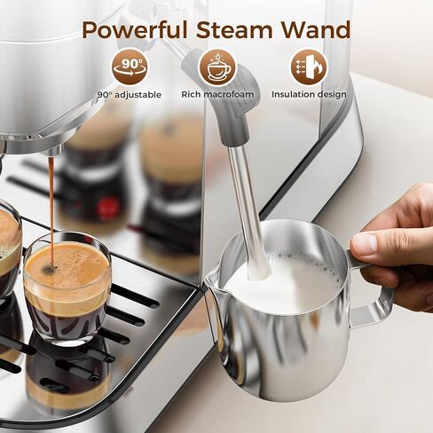 Kndko Espresso Machine, 20 Bar Espresso Coffee Machine with Milk Frother, Compact Stainless Steel Coffee Maker with 34oz Removable Water Tank for Cappuccino, Latte in Saudi Arabia