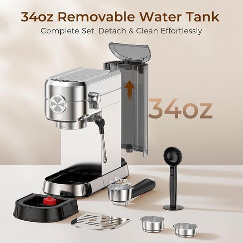 Kndko Espresso Machine, 20 Bar Espresso Coffee Machine with Milk Frother, Compact Stainless Steel Coffee Maker with 34oz Removable Water Tank for Cappuccino, Latte in Saudi Arabia