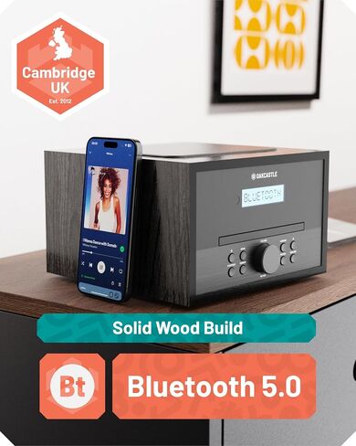 Home Stereo System with CD Player Bluetooth & Radio | 40W FM Radio, Solid Wood Build, and 30 Presets | Multi Format Support, CD Player for Home, Compact Music System | Oakcastle Hifi400 in Kuwait