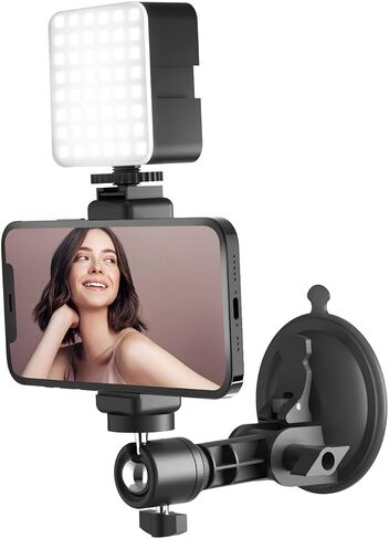 LenTok Suction Cup Mirror Phone Holder with Light, Travel Wall Phone Camera Mount for Makeup Content Creator Essentials, Mirror Tripod for Bathroom Kitchen Compatile with All Smooth Surface in Saudi Arabia