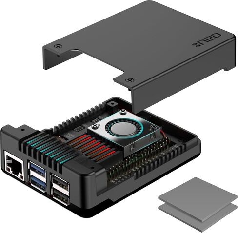 حافظة ألومنيوم Argon NEO 5 لجهاز Raspberry Pi 5 - مروحة مدمجة (أسود) in Kuwait