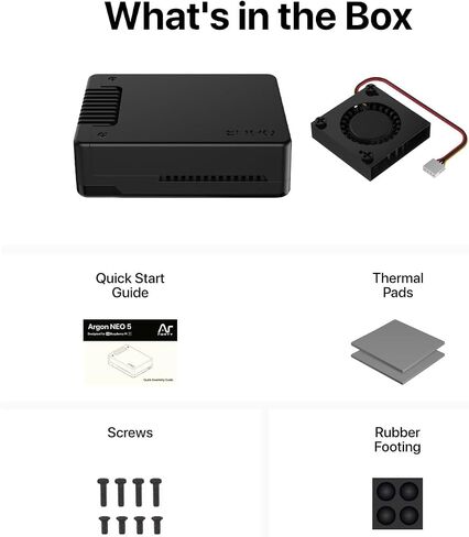 حافظة ألومنيوم Argon NEO 5 لجهاز Raspberry Pi 5 - مروحة مدمجة (أسود) in Kuwait