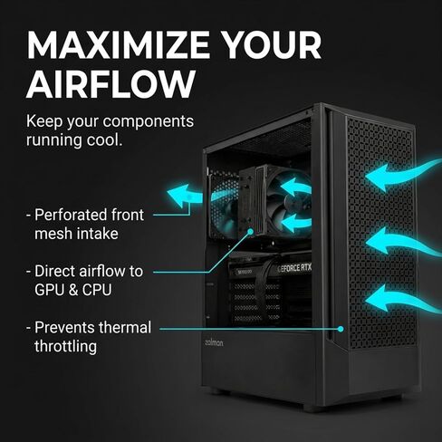 Zalman FIT Basic ATX Mid-Tower Desktop Computer Gaming PC Case | 1 x 120mm PWM Fan, High Airflow Mesh Front Panel, 360mm AIO Radiator Support in Kuwait