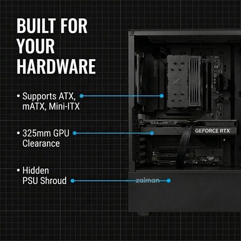 Zalman FIT Basic ATX Mid-Tower Desktop Computer Gaming PC Case | 1 x 120mm PWM Fan, High Airflow Mesh Front Panel, 360mm AIO Radiator Support in Kuwait