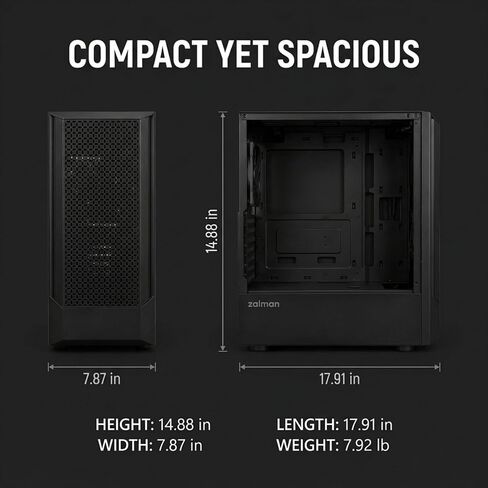 Zalman FIT Basic ATX Mid-Tower Desktop Computer Gaming PC Case | 1 x 120mm PWM Fan, High Airflow Mesh Front Panel, 360mm AIO Radiator Support in Kuwait