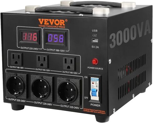 VEVOR Voltage Converter Transformer, 5000W, Heavy Duty Step Up/Down Transformer, Convert from 110 Volt to 220 Volt and from 220 Volt to 110 Volt, with US Outlet EU Outlet 5V USB Port, CE Certified | Power Converter of 110V to 220V & 220V to 110V, with US  in Saudi Arabia