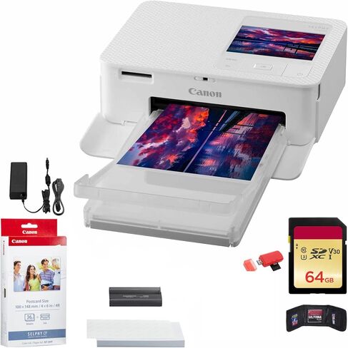 Canon SELPHY CP1500 Compact Photo Printer Accessory (Black) Bundle | For Home & Office Printing + 64GB Memory Card + Cleaning Kit + Card Reader + KP-36IP Color Ink and Paper Set (5539C001) in Saudi Arabia