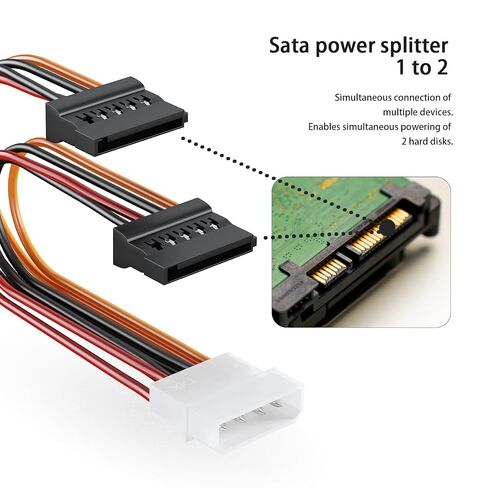 3 Pack 4 Pin Molex to Dual SATA Power Y-Cable Adapter, 4 Pin Male IDE Molex to 15 Pin Female Dual SATA Power Splitter Adapter, 7 Inch in Kuwait