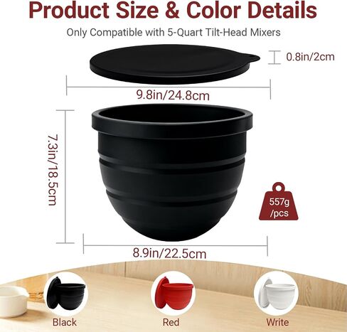 Silicone Bowl Liners for 5 Qt KitchenAid Stand Mixer – 3 Thickened Food-Grade Liners with Lids, Stand Mixer Accessories, Ideal for Multiple Dough Batches, Daily Mixing & Easy Cleanup & Easy to store in Saudi Arabia