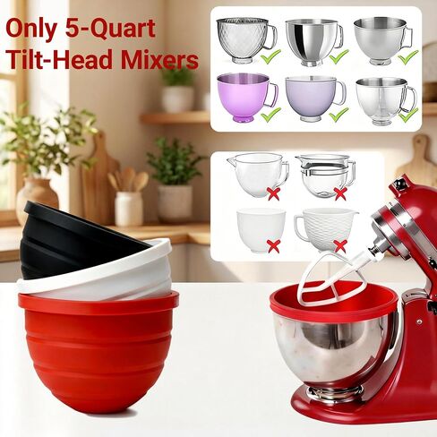 Silicone Bowl Liners for 5 Qt KitchenAid Stand Mixer – 3 Thickened Food-Grade Liners with Lids, Stand Mixer Accessories, Ideal for Multiple Dough Batches, Daily Mixing & Easy Cleanup & Easy to store in Saudi Arabia