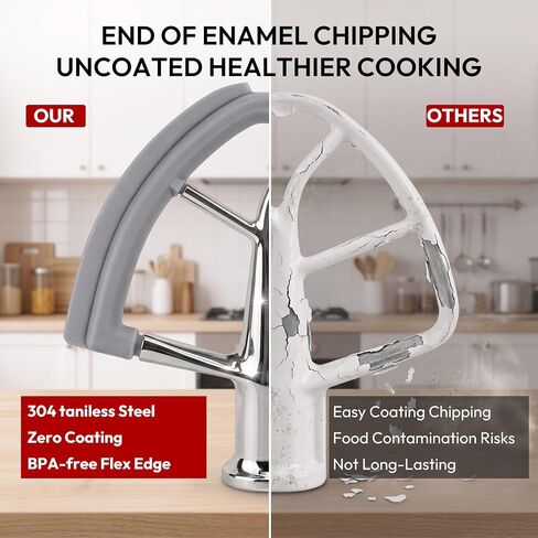 Stainless Steel Flex Edge Paddle for KitchenAid Tilt-Head Stand Mixer 4.5 5 QT, No Coating Flat Beater with Dual Silicone Scrapers, Kitchen Aid Accessories and Attachments, Replacement KFE5T in Saudi Arabia