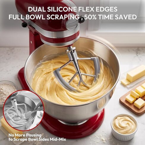 Stainless Steel Flex Edge Paddle for KitchenAid Tilt-Head Stand Mixer 4.5 5 QT, No Coating Flat Beater with Dual Silicone Scrapers, Kitchen Aid Accessories and Attachments, Replacement KFE5T in Saudi Arabia