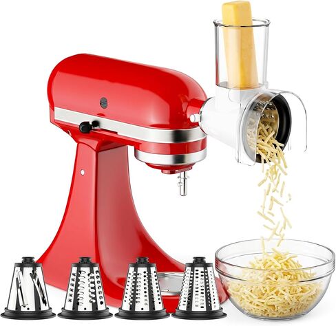 GVODE Slicer Shredder Attachment for KitchenAid Stand Mixers,Food Processor | Cheese Shredder with 4 Stainless Steel Cones, 3inch Large Feed Chute, Chute Splash-Proof Shredder, Easy Clean in Saudi Arabia