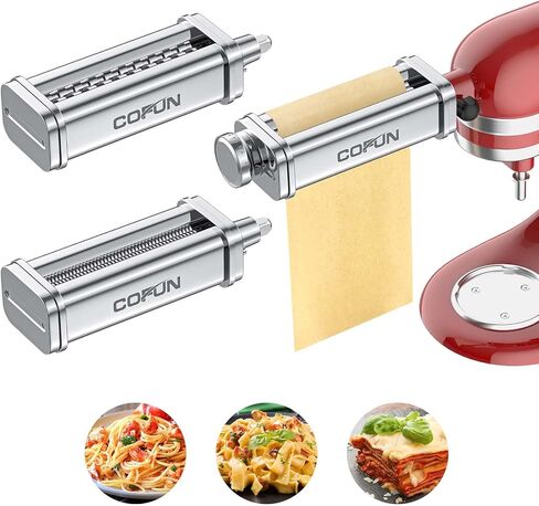 COFUN 3-in-1 Pasta Attachment for KitchenAid Stand Mixer, Stainless Steel | Pasta Maker Includes Pasta Roller, Spaghetti & Fettuccine Cutter, 8 Settings, Safety Flap, Fits KitchenAid Mixers. in Saudi Arabia