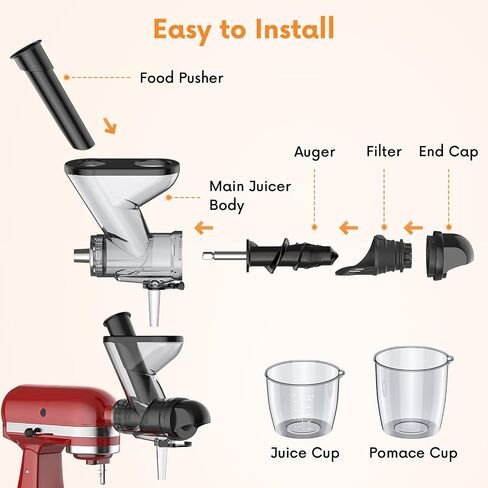 Masticating Juicer Attachment for KitchenAid Stand Mixer | Slow Juicer Attachment with Dual Feed Chute and Pusher, Cold Pressed Juicer Machine for Fruits & Vegetables in Saudi Arabia