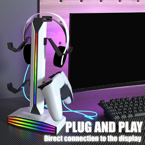 RGB Game Controller Headset Holder,Stylish and Space-Saving Stand with Dual USB Ports for Gaming Setup,ABS Material,11.73x5.59x5.55in in Saudi Arabia