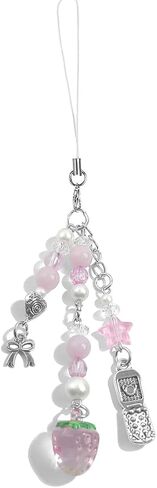 cioatu Cute Y2K Phone Charm Aesthetic Cellphone Chain Strap Lanyard For Phone Pink Strawberry Butterfly PhoneCharms for Bag Keychain Airpods Camera (Pink Strawberry) in Saudi Arabia