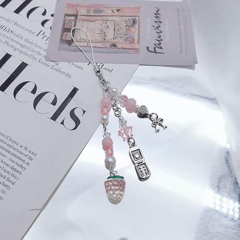 cioatu Cute Y2K Phone Charm Aesthetic Cellphone Chain Strap Lanyard For Phone Pink Strawberry Butterfly PhoneCharms for Bag Keychain Airpods Camera (Pink Strawberry) in Saudi Arabia