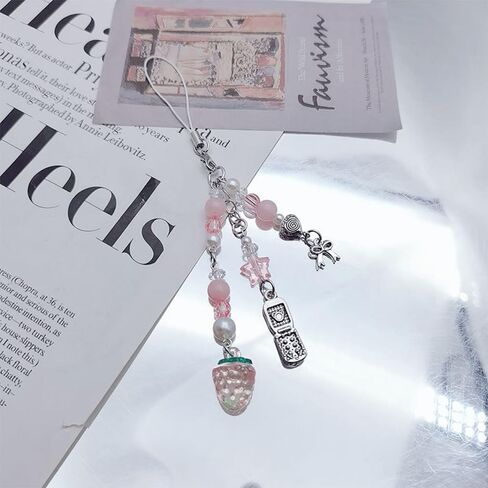 cioatu Cute Y2K Phone Charm Aesthetic Cellphone Chain Strap Lanyard For Phone Pink Strawberry Butterfly PhoneCharms for Bag Keychain Airpods Camera (Pink Strawberry) in Saudi Arabia