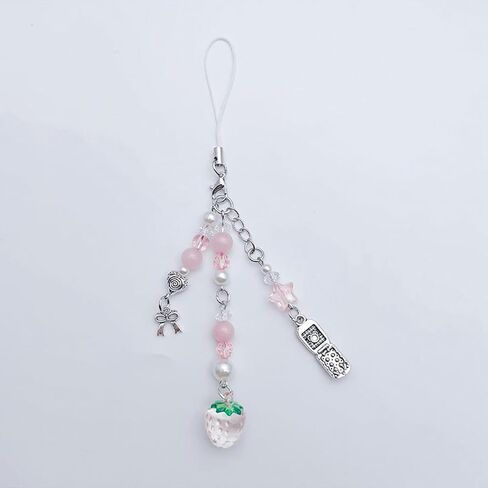 cioatu Cute Y2K Phone Charm Aesthetic Cellphone Chain Strap Lanyard For Phone Pink Strawberry Butterfly PhoneCharms for Bag Keychain Airpods Camera (Pink Strawberry) in Saudi Arabia